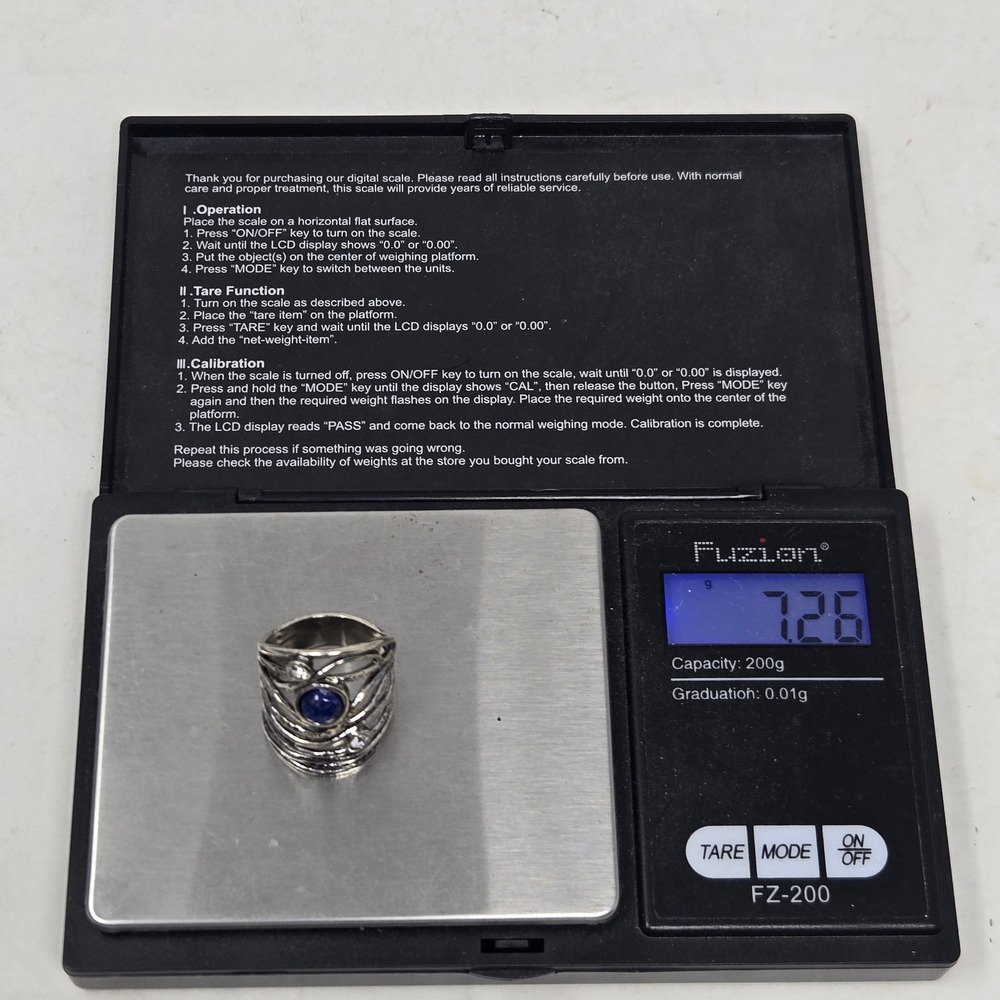 Orna Lalo Israel 925 Sterling Silver Lapis Lazuli CZ Wide Cage Band Ring Size 7 - Picture 2 of 9